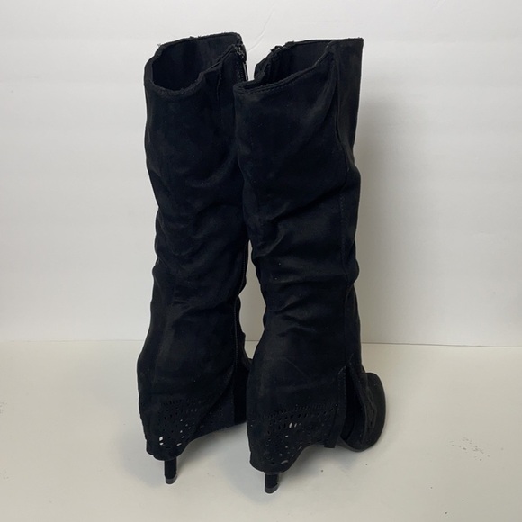 Venus Trouser Boots Size 6 Black Velvet Style with Eyelet Design - Picture 9 of 13